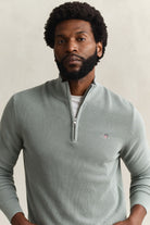 GANT Ceramic Grey Micro Textured Cotton Half Zip #Colour_Ceramic Grey