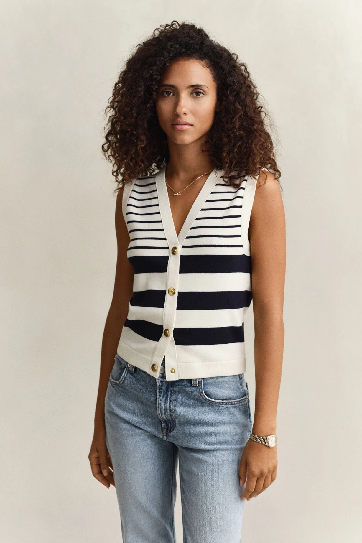 GANT Eggshell Striped Knit Vest #Colour_Eggshell