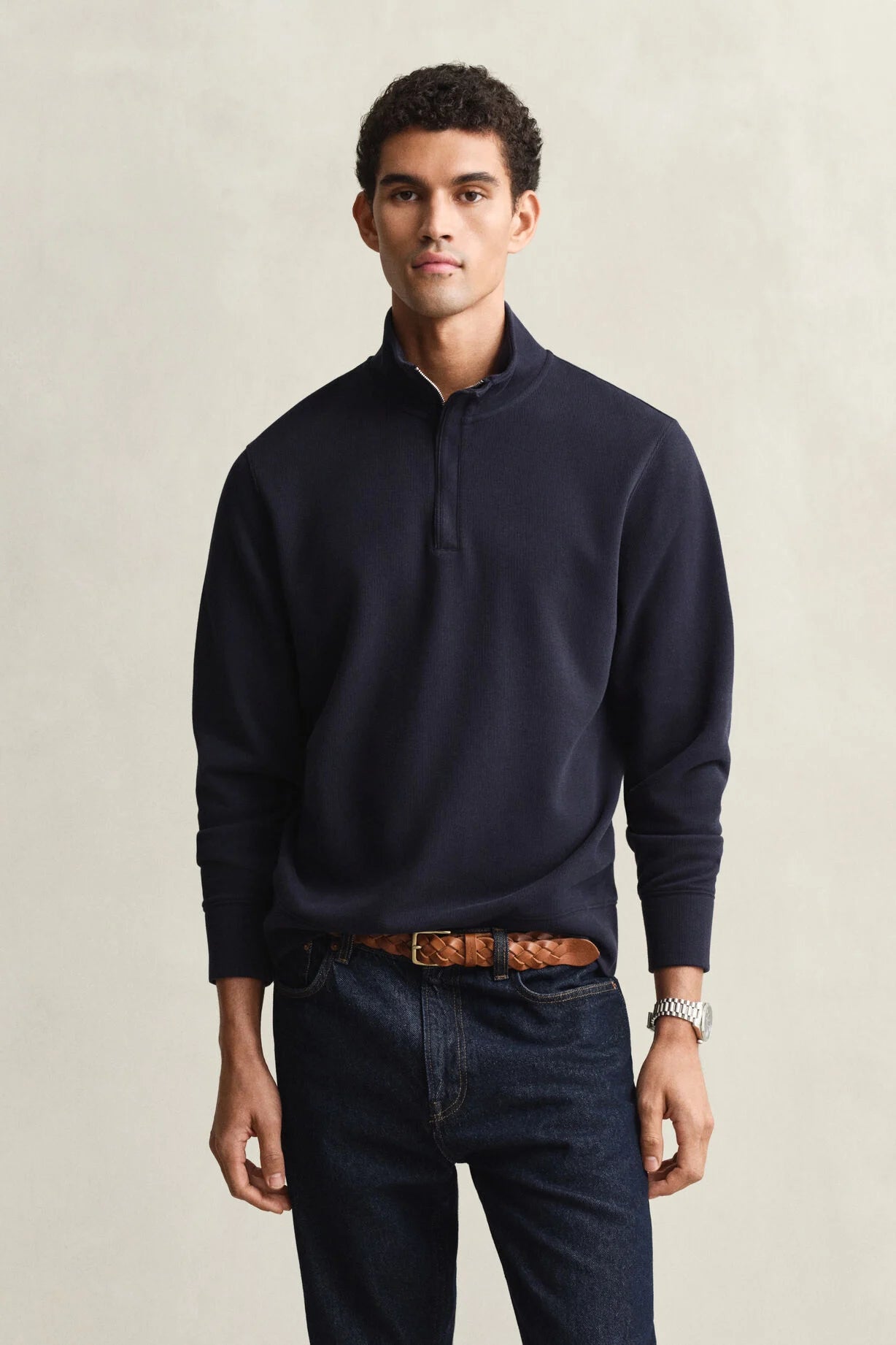 GANT Evening Blue Light Sacker Half Zip #Colour_Evening Blue