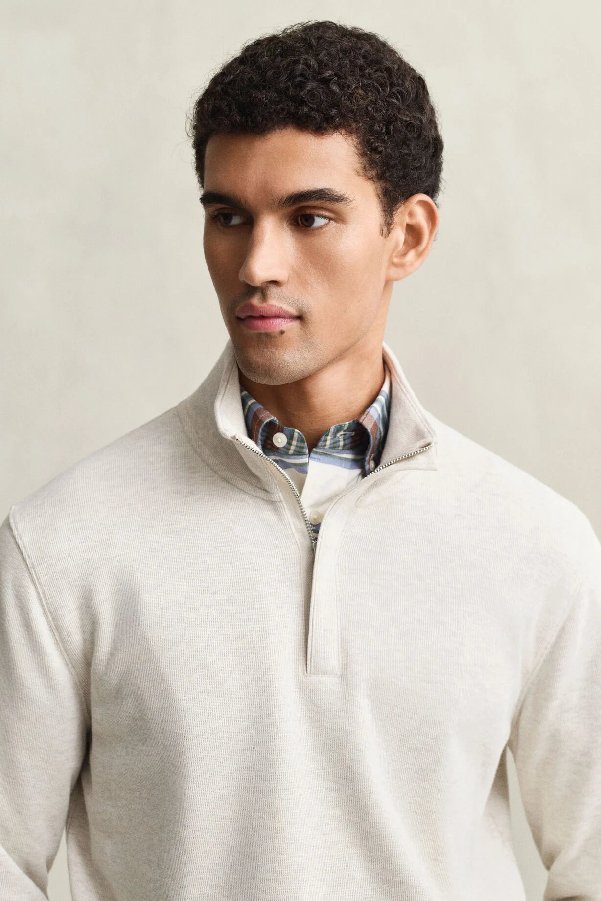GANT Seed Melange Light Sacker Half Zip #Colour_Seed Melange