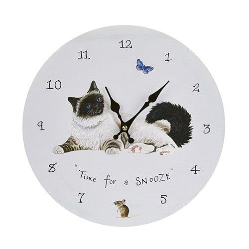 Time for a snooze Persian cat wall clock