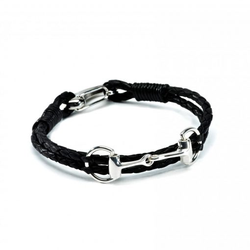 Exclusive Equestrian Sterling Silver Snaffle Leather Bracelet - Black