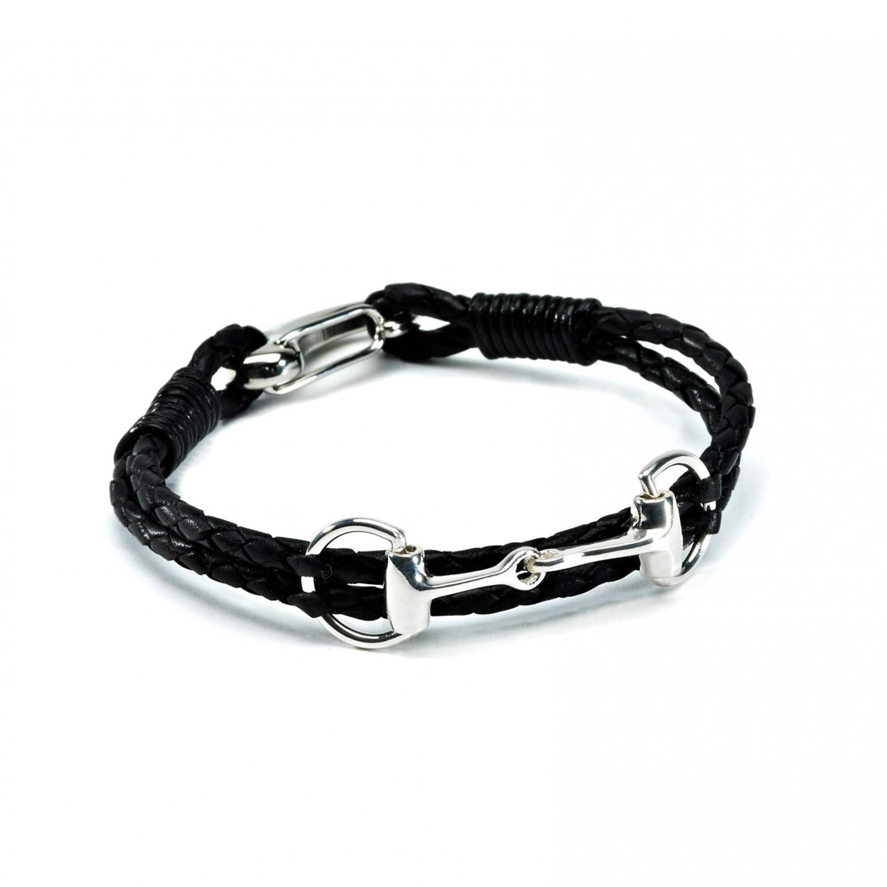 Exclusive Equestrian Sterling Silver Snaffle Leather Bracelet - Black ...