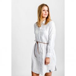 Pelle P W Linen Pleat Shirt Dress - White