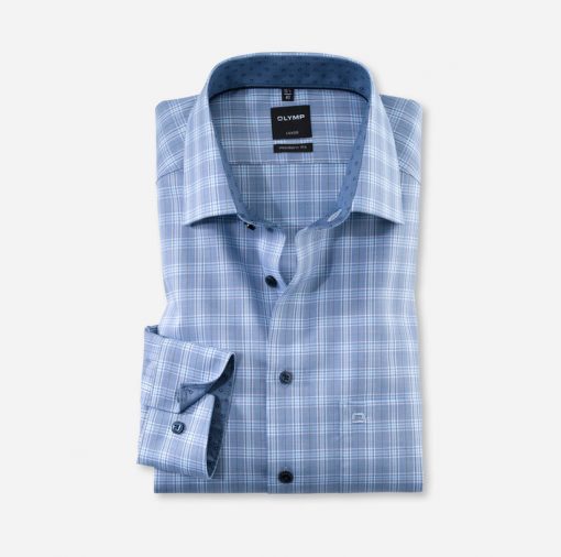 Olymp Luxor Modern Fit Kent Shirt - Blue Check