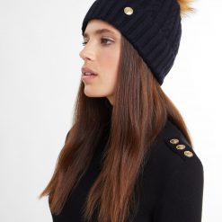 Holland Cooper Cashmere Cable Knit Bobble Hat - Ink Navy