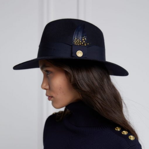 Holland Cooper Trilby Hat Spot Feather - Ink Navy