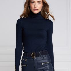 Holland Cooper Buttoned Knit Roll Neck - Ink Navy