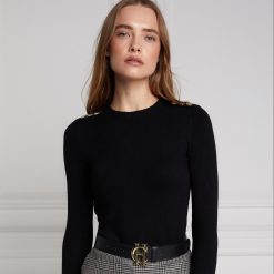 Holland Cooper Buttoned Knit Crew Neck - Black