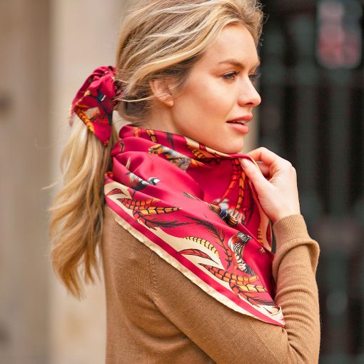 red and gold silk scarf