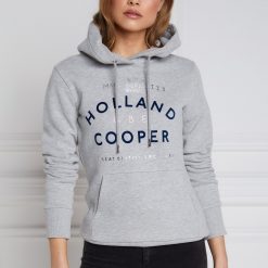 Holland Cooper GBE Flock Logo Hoodie - Mid Grey