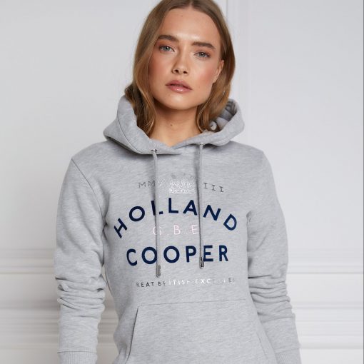 Holland Cooper GBE Flock Logo Hoodie - Mid Grey