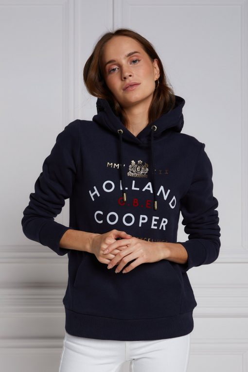 Holland Cooper GBE Flock Logo Hoodie - Ink Navy