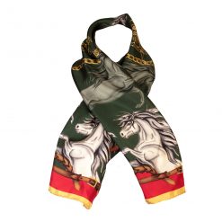 Clare Haggas Hold Your Horses Narrow Silk Scarf - Royal Red / Green