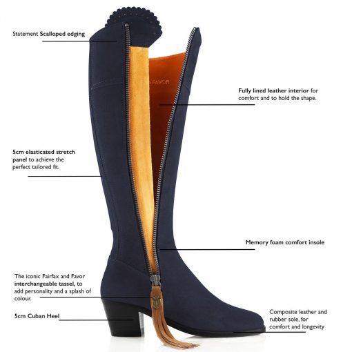 Fairfax & Favor The Heeled Regina Suede Boot Sporting Fit - Navy