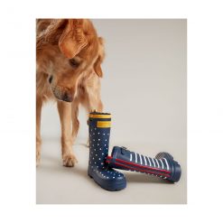 Rubber Welly Dog Toy - Navy Spots
