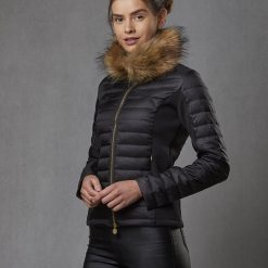 Puffer Jacket Luxe Faux Fur Collar - Black