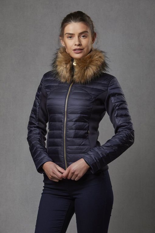 Puffer Jacket Luxe Faux Fur Collar - Navy