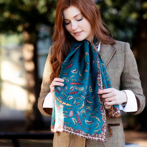 Birds Of A Feather Classic Silk Scarf - Teal