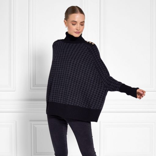Kingsbury Cape Knit - Grey Houndstooth