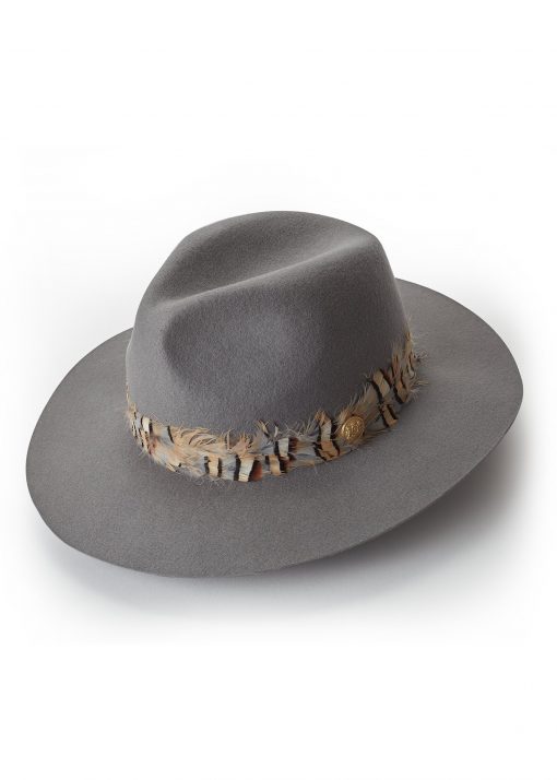 Trilby Hat Double Feather Band - Light Grey