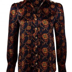 Silk V-Neck Blouse - Ink Navy / Gold