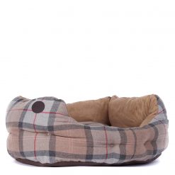 24in Luxury Dog Bed - Taupe / Pink Tartan