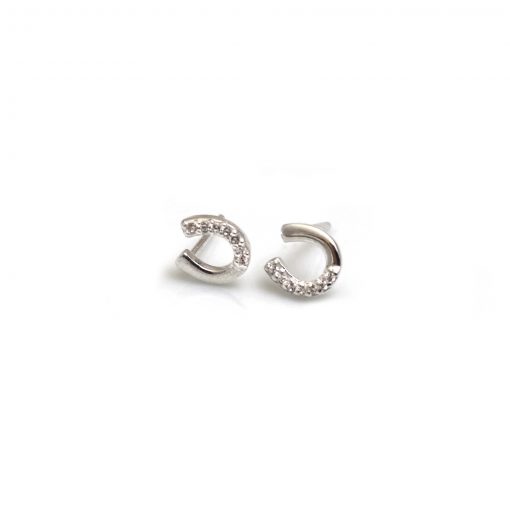 CZ and Sterling Silver Horseshoe Stud Earrings