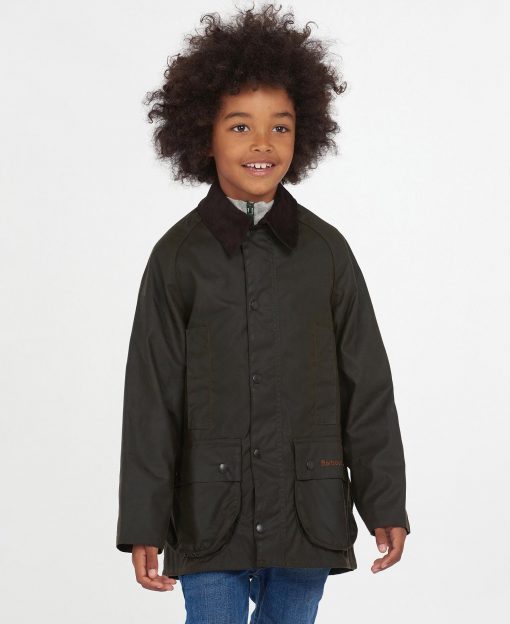 Barbour Boy's Beaufort Hooded Beaufort Waxed Jacket In Olive New