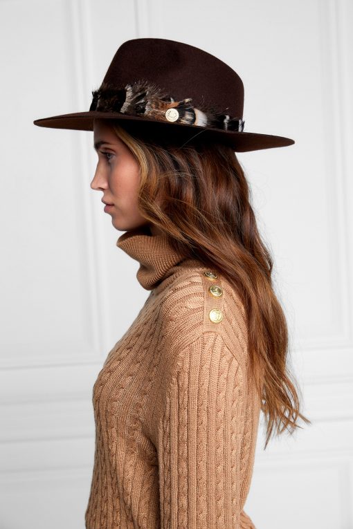 Trilby Hat Iridescent Feather Band - Chocolate