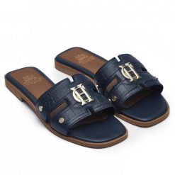 Monogram Slides - Navy Croc