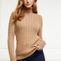 Seattle Roll Neck Cable Knit - Dark Camel Marl