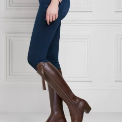 The Heeled Regina Leather Boot Sporting Fit - Mahogany