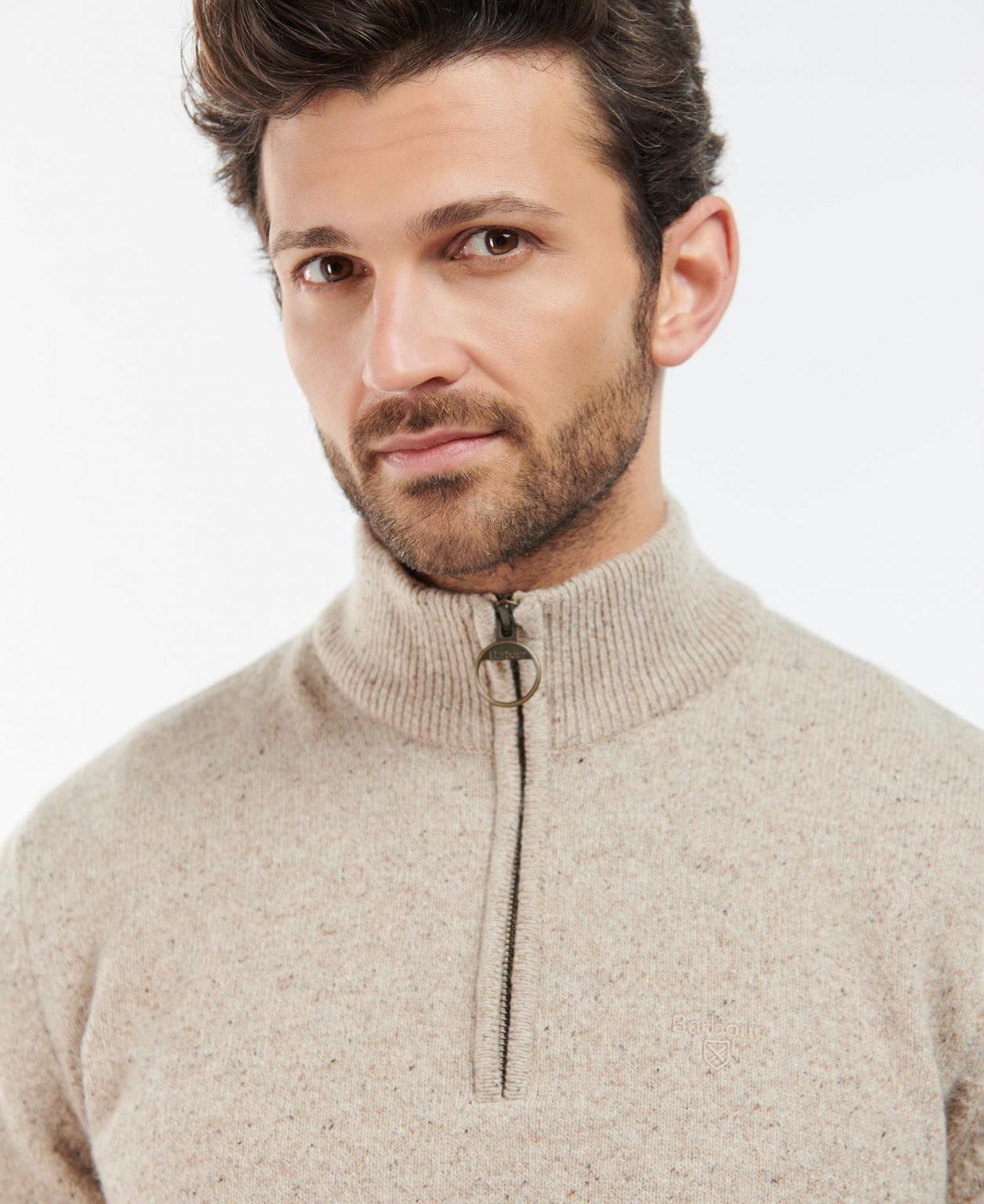 Barbour Tisbury Half Zip Sweater - Stone - Ruffords Country Store