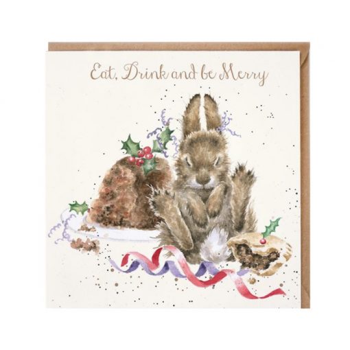 'Eat, Drink and be Merry' Rabbit Christmas Card
