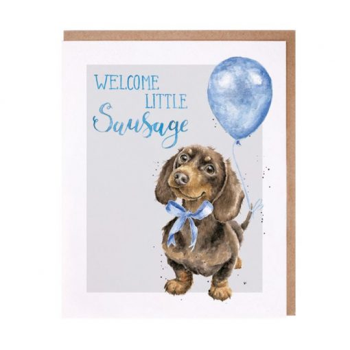 Wrendale Designs - 'Little Sausage' Dachshund New Baby Boy Card