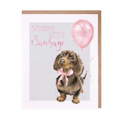 Wrendale Designs - 'Little Sausage' Dachshund New Baby Girl Card