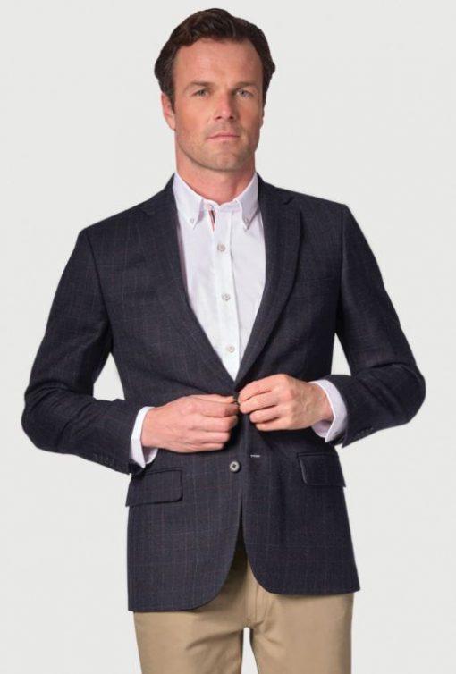 Brook Taverner Camberley Pure New Wool Check Jacket Navy