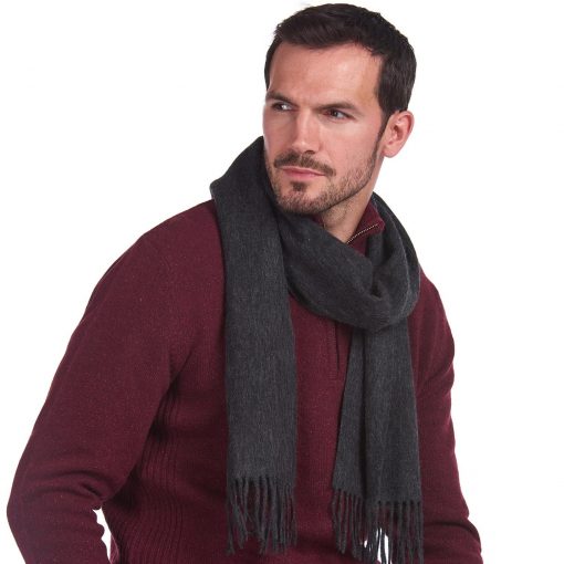 barbour plain lambswool scarf charcoal grey
