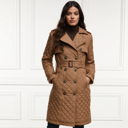 holland cooper grayson quilted trench coat coffee