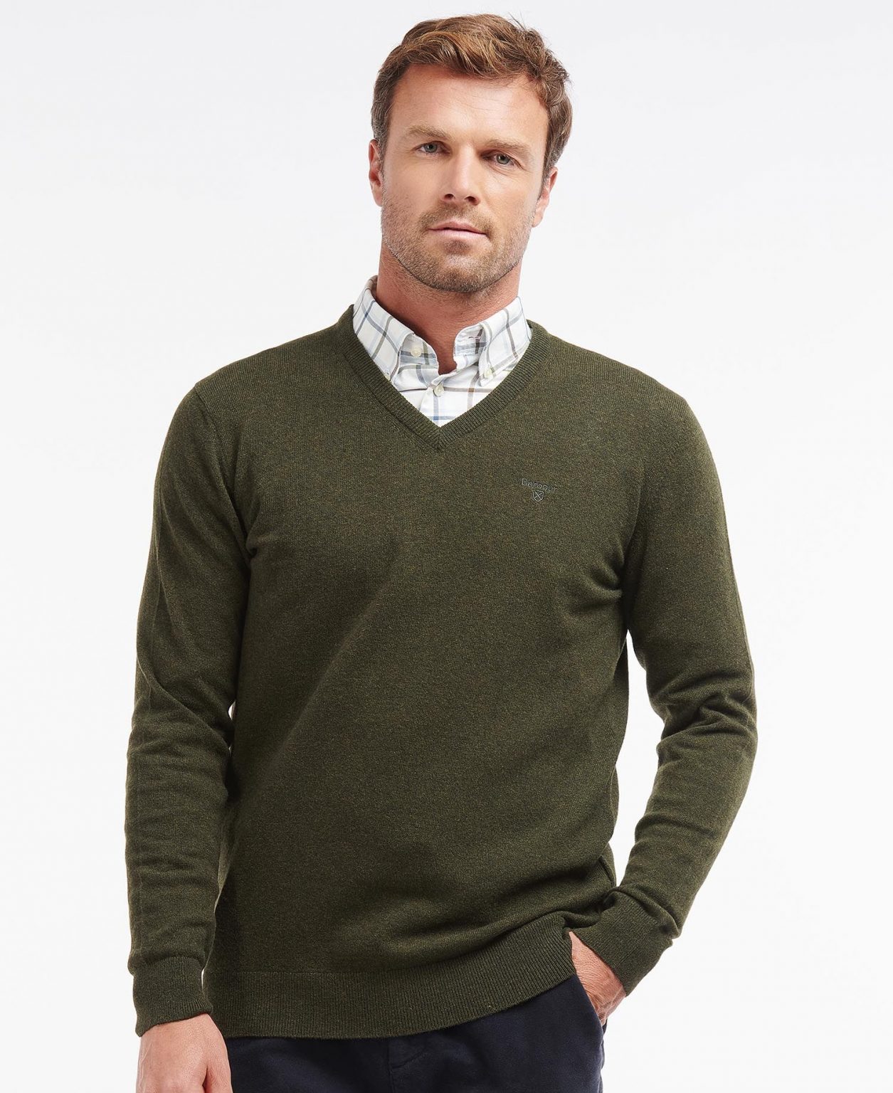 Barbour Essential Lambswool V Neck Sweater - Seaweed - Ruffords Country ...