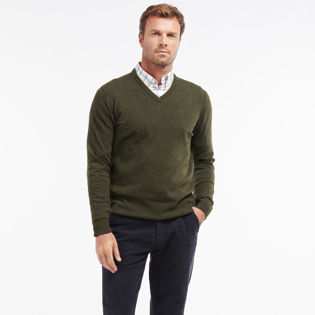 Barbour Essential Lambswool V Neck Sweater Seaweed