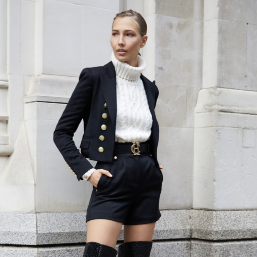 Holland Cooper luxe tailored short black barathea