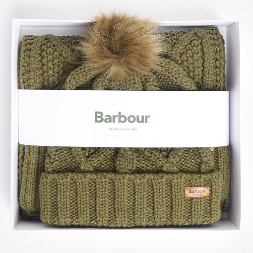 Barbour-Ridley-Beanie-Scarf-Gift-Set - Olive