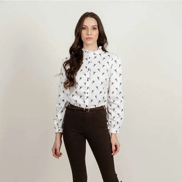 MALU Flying Pheasants Frill-Neck Luxury Blouse - Ruffords Country Store