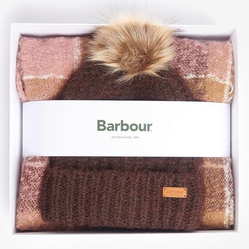 barbour-saltburn-beanie-tartan-scarf-Gift-Set-Chocolate
