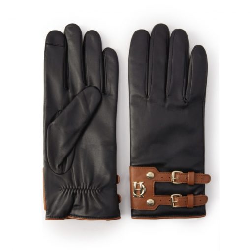 Holland Cooper contrast leather gloves tan black