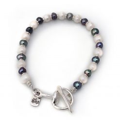 HiHo exclusive freshwater multi pearl sterling silver snaffle bracelet