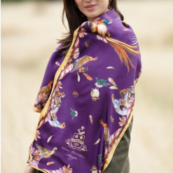 Clare-Haggas-Grouse-Misconduct-Aubergine-Gold-Classic-Silk-Scarf-Ruffords-Country-Lifestyle.3