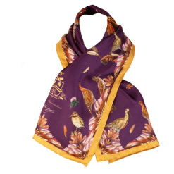 Clare-Haggas-Grouse-Misconduct-Aubergine-Gold-Narrow-Silk-Scarf-Ruffords-Country-Lifestyle.2